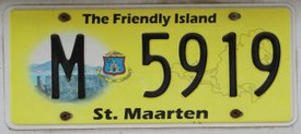 Nummernschild "The Friendly Island" auf St. Maarten, dem niederlA$?ndischen Teil der Insel Saint-Martin